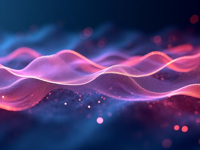 Abstract glowing sound waves and fractal patterns, representing innovation and technical mastery