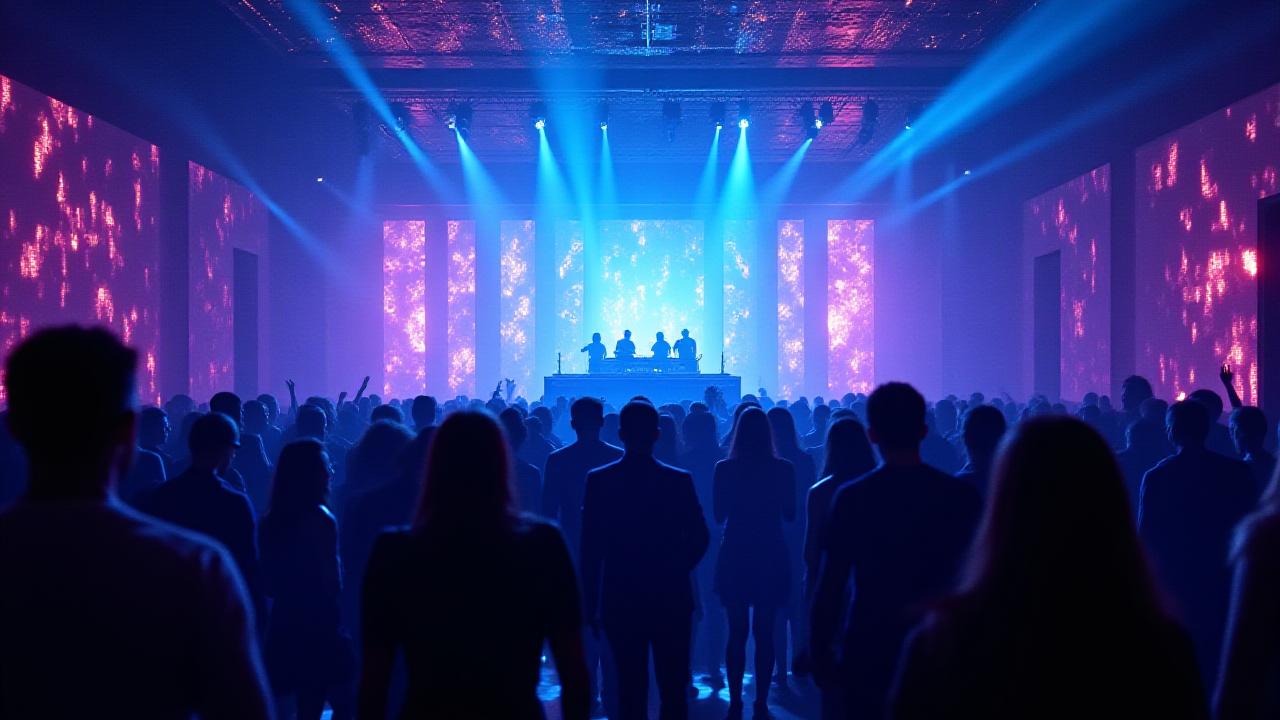 Interior of a high-energy Miami nightclub with glowing lights and dance floor.